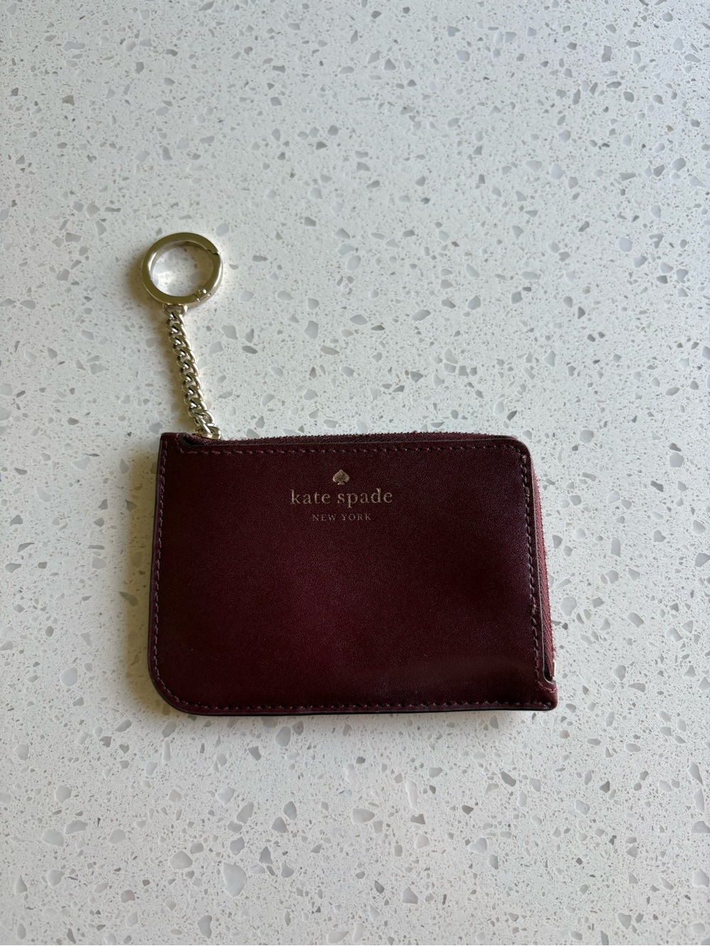 Kate Spade Burgundy & Light Pink Leather Key & Card Holder with Silver Chain